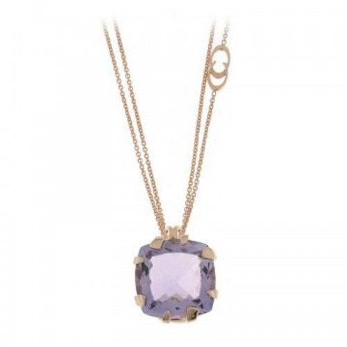 CHIMENTO RG THIN DOUBLE CHAIN W/PRONG SET FACETED SQUARE AMETHYST PENDANT.