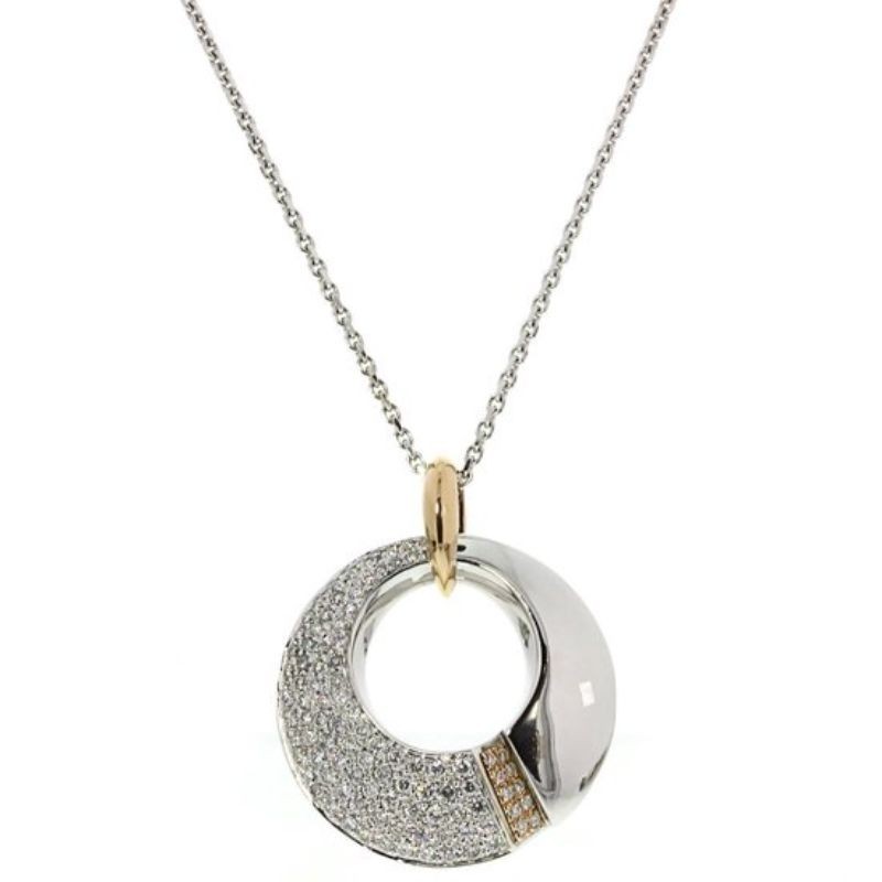 CHIMENTO WG CHAIN W/FLAT 1/2 POLISHED WG 1/2 W/R DIAMONDS OPEN CIRCLE PENDANT. .80PTS