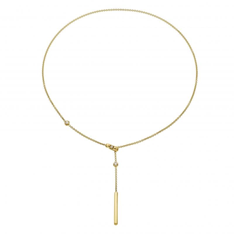 CHIMENTO  GIRCOLLO CHOCOLAT LARIAT NECKLACE IN 18K YELLOW GOLD WITH 3 DIAMONDS