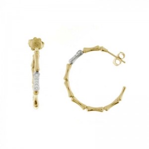 CHIMENTO YG MEDIUM BAMBOO HOOPS W/1 DIAMOND SECTION .20PTS.