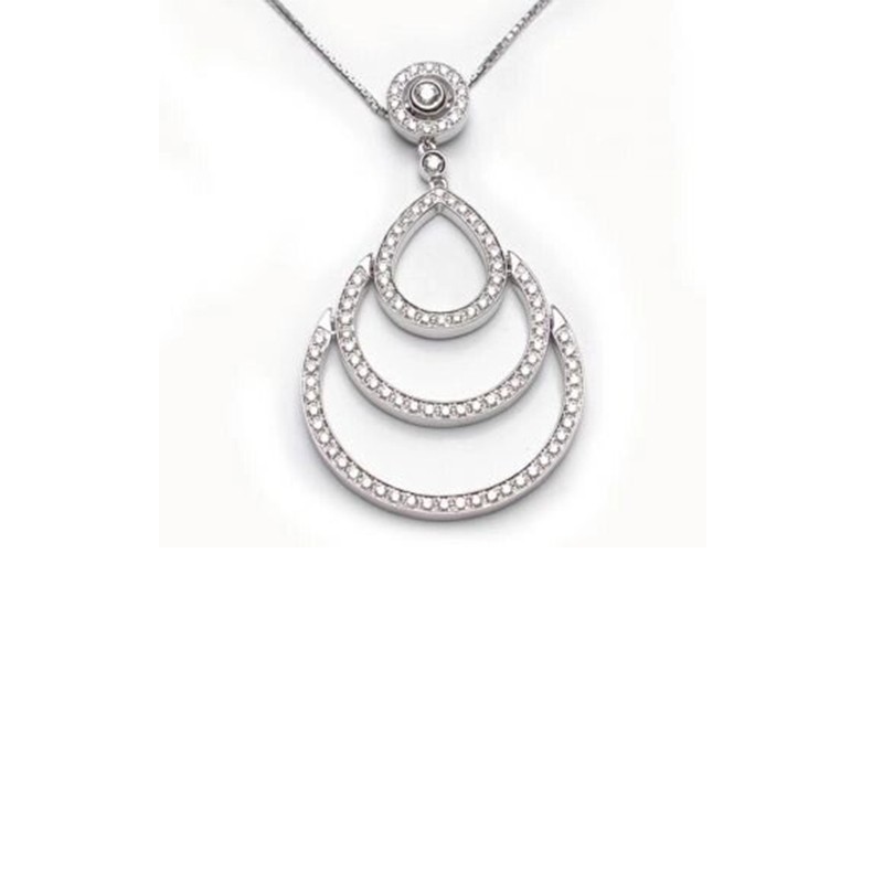 DAMIANI WG DIAMOND CIRCLE TOP W/OPEN DIAMOND PEARSHAPE AND 2 GRADUATED CURVES. UNDERNEATH PENDANT .92PTS