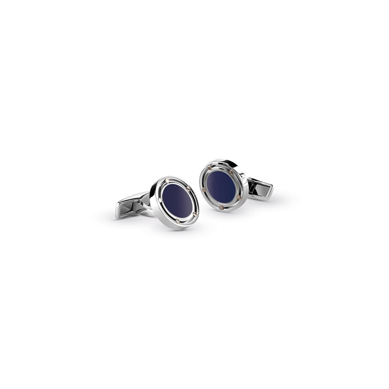DAMIANI STEEL AND PINK GOLD LAPIS CUFFLINKS.
