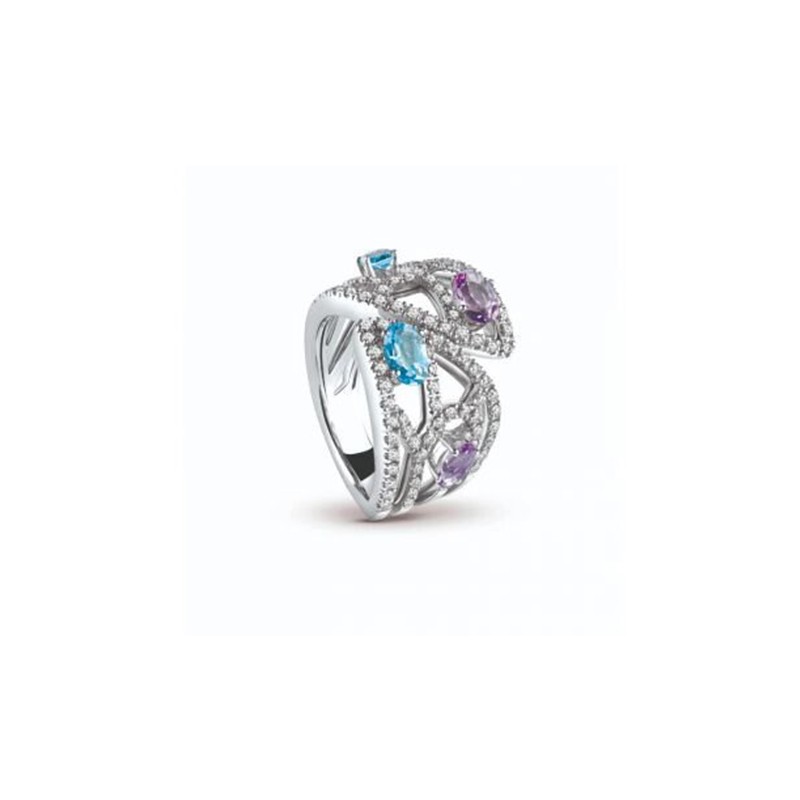 RING DIAMOND,L.BLUE TOPAZ, AMETHYST SIZE 13 10.00GRAMS .7040CT(DIAMONDS).