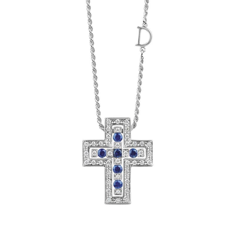 Damiani 18k white gold diamond and sapphire necklace sapphire .2770 diamond .420. 