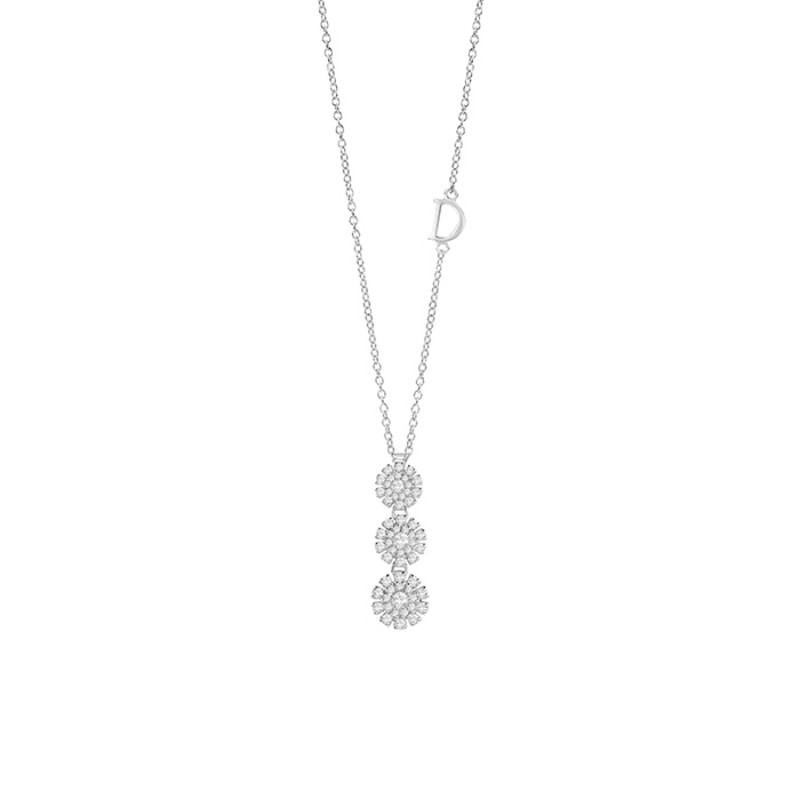 Damiani 18k White Gold 3 Flower Diamond Necklace 0.36ctw.