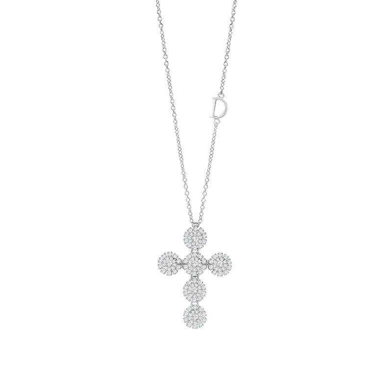 Damiani 18k White Gold Round Cross Diamond Necklace 0.62ctw.