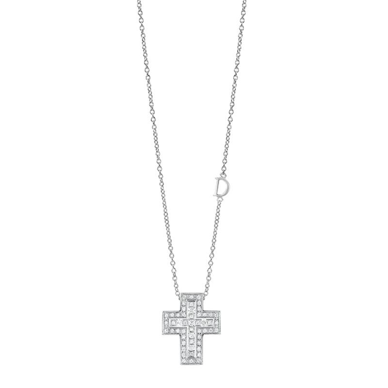 Damiani 18k white gold diamond cross necklace .3870 ctw. 