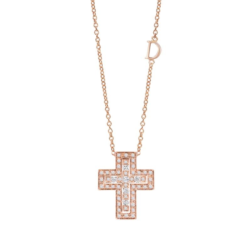 Damiani 18k Rose Gold Belle Epoque Cross with Diamonds .3870 ctw. 