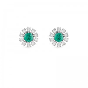 DAMIANI 18K WHITE GOLD DIAMOND AND EMERALD STUD EARRINGS 0.1500, EMERALD-0.160.