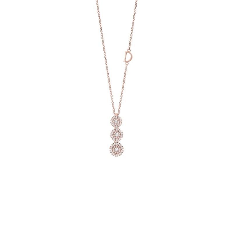 Damiani 18k Pink Gold 3 Flower Diamond Necklace 0.36ctw.