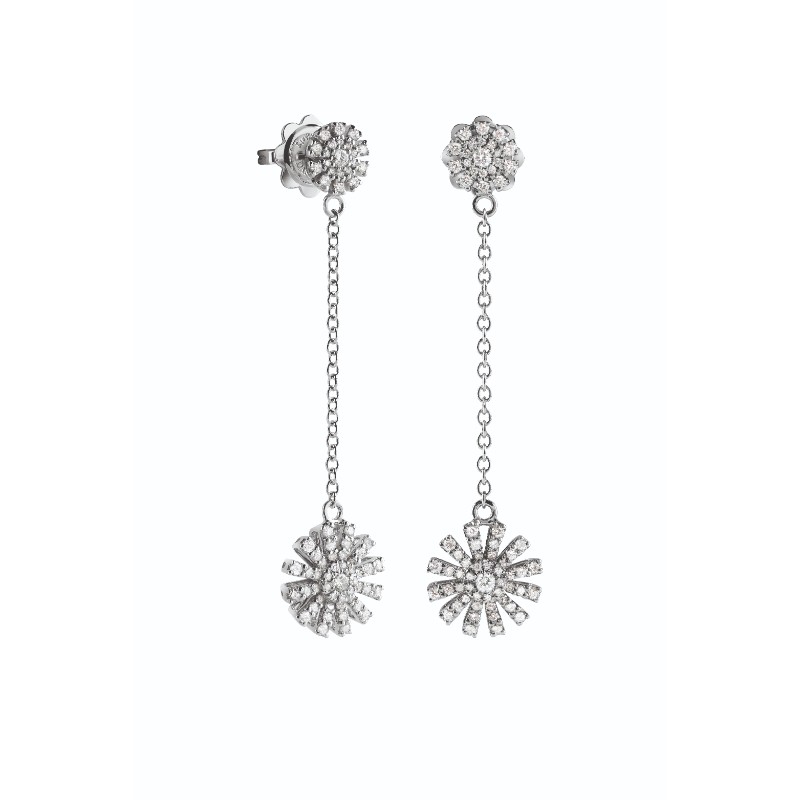 DAMIANI 18K WHITE GOLD DIAMOND MARGHERITA HANGING EARRINGS 0.6440.