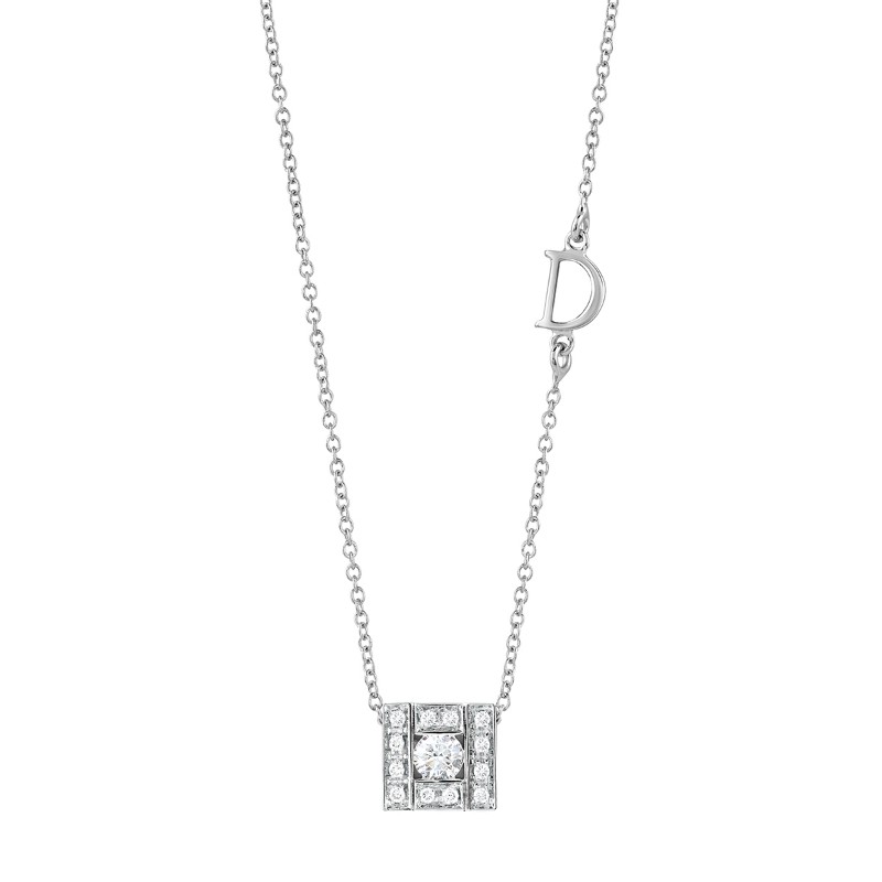 Damiani 18k White Gold Diamond Square Necklace 0.21ctw.