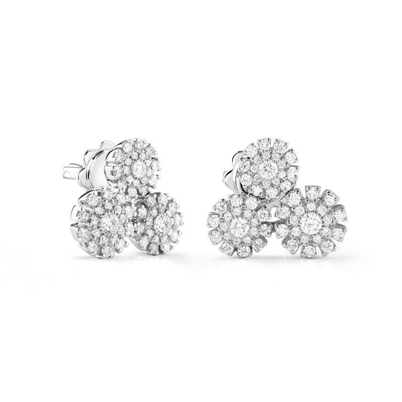 Damiani 18k White 3 Flower Diamond Studs 0.72ctw.