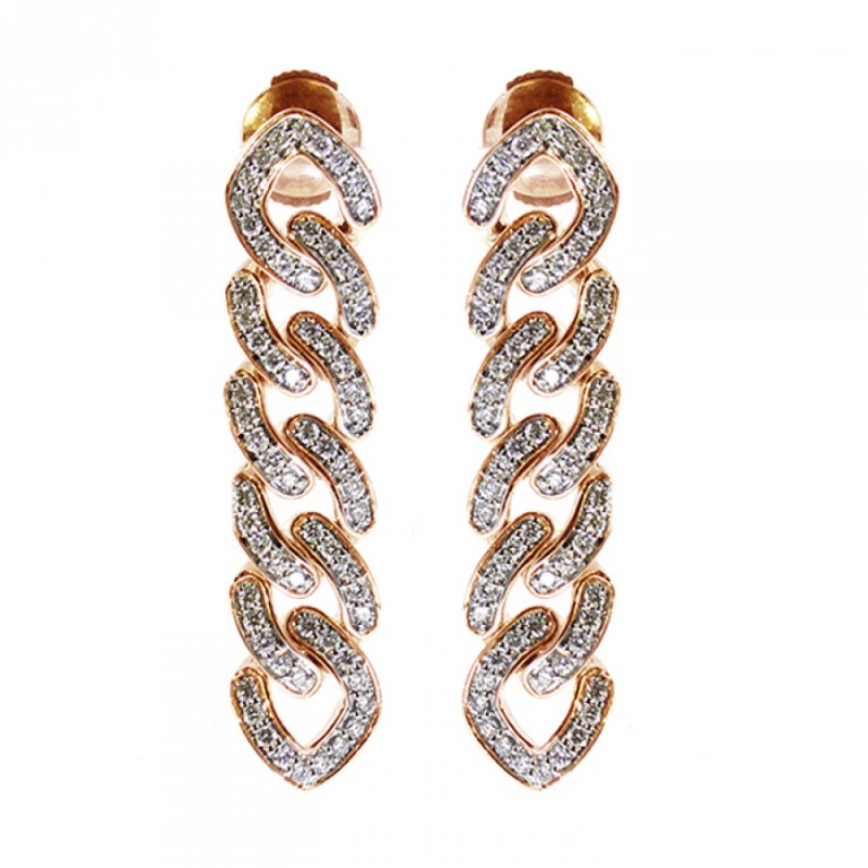DAMIANI 18K ROSE GOLD DIAMOND LINK CHAIN EARRINGS 0.7000.