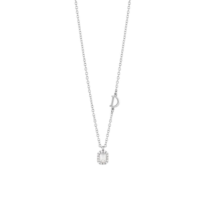 Damiani 18k White Gold Minou Emerald Cut Diamond Necklace 45mm. 
