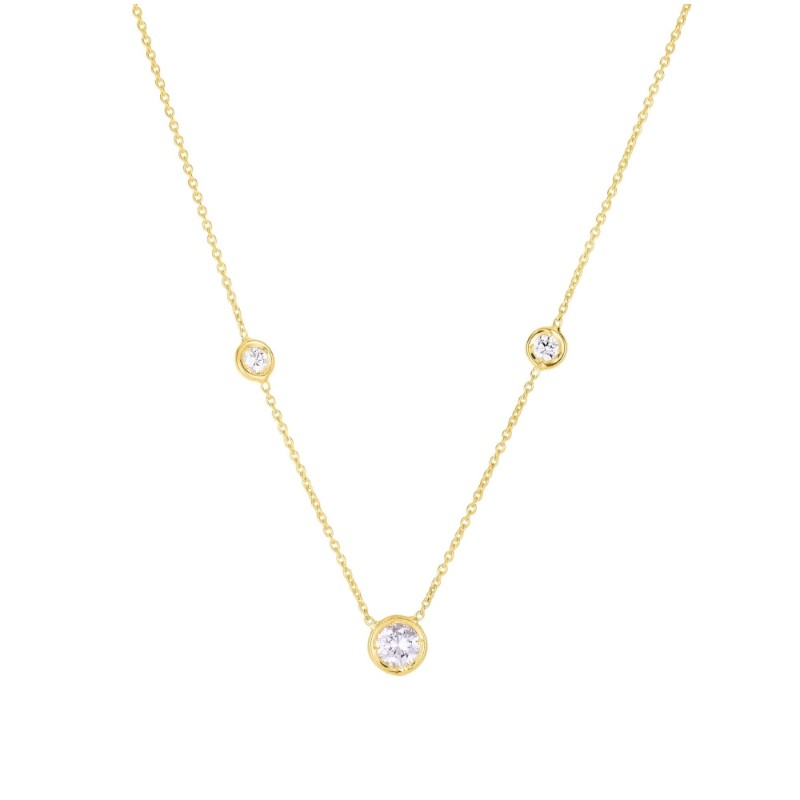 Roberto Coin Yellow Gold Diamond 3 Station Necklace .38ctw.