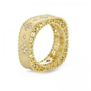 Roberto Coin 18K Yellow Gold Princess Satin Finish Fleur De Lis Diamond Ring
