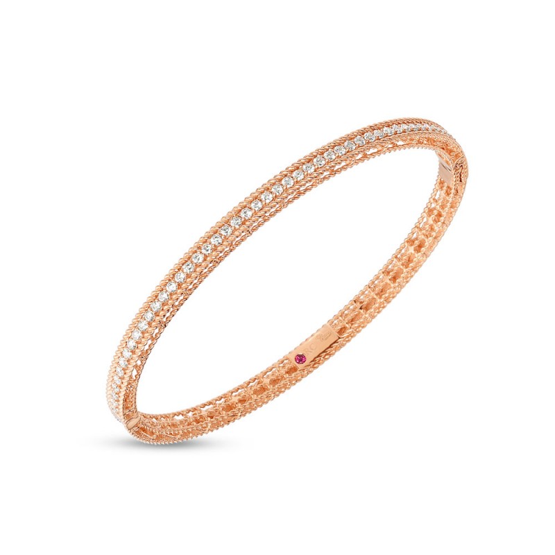 ROBERTO COIN 18K ROSE GOLD DIAMOND BANGLE SYMPHONY BRAIDED COLLECTION.