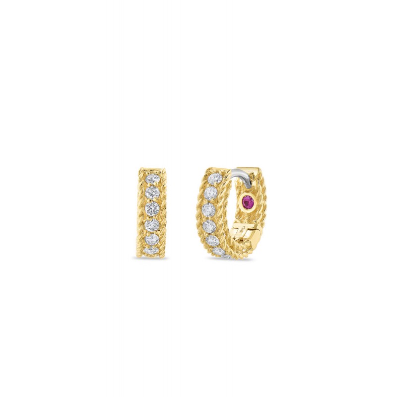 ROBERTO COIN 18K YELLOW GOLD DIAMOND SYMPHONY PRINCESS COLLECTION PETITE HUGGIES.