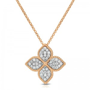 Roberto Coin 18KWG Diamond Love Letter V Necklace