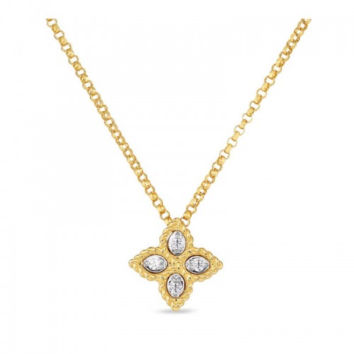 ROBERTO COIN YELLOW AND WHITE GOLD PRINCESS FLOWER INDP SMALL PENDANT .04. 