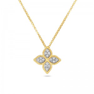 ROBERTO COIN 18K YELLOW AND WHITE DIAMOND PRINCESS FLOWER PENDANT INDP MEDIUM. .17