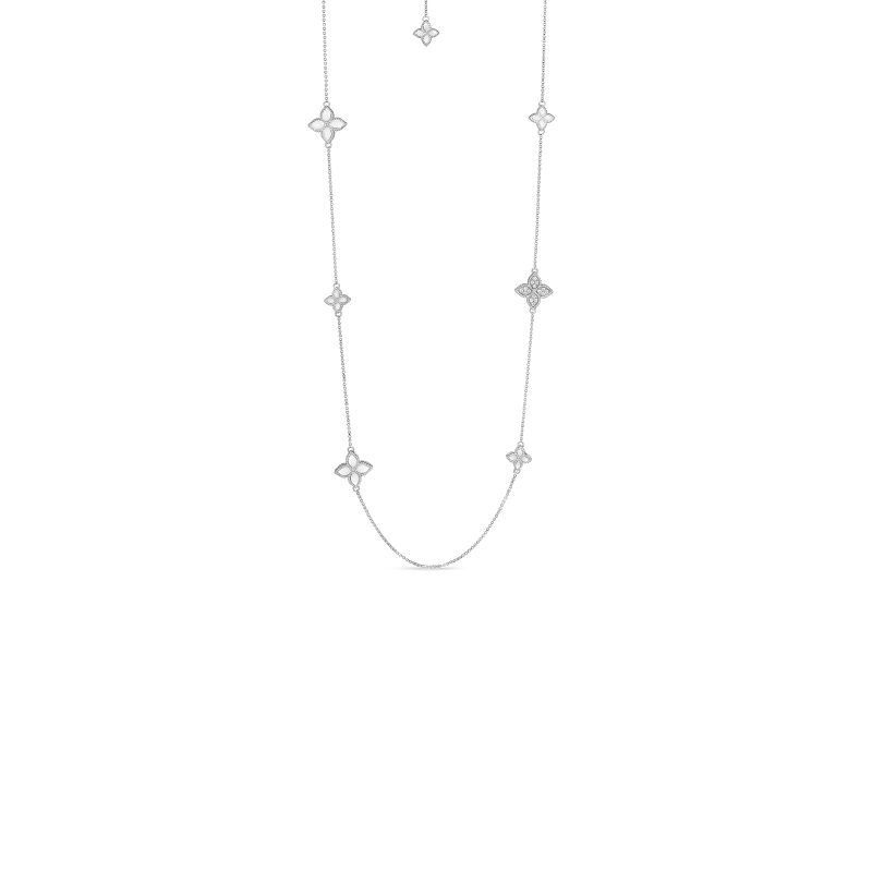 Roberto Coin 18k White Gold Diamond Princess Flower Necklace .17ctw.