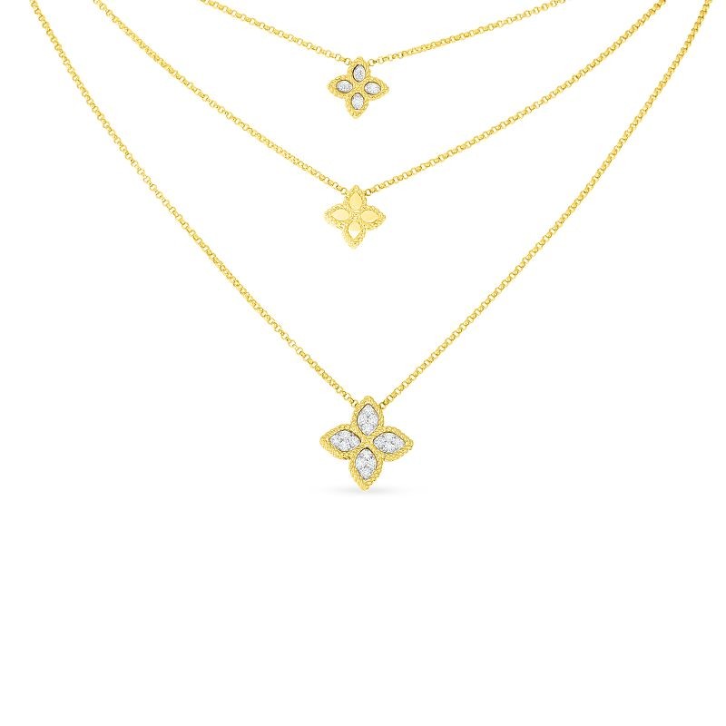 Roberto Coin 18k Yellow White Gold Diamond Princess Flower Necklace .20ctw.
