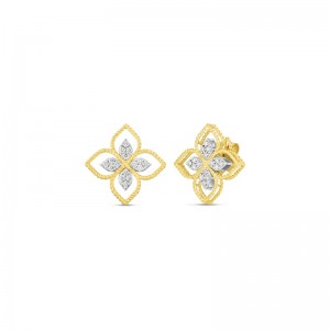 18K YELLOW AND WHITE GOLD DIAMOND PRINCIPESSA FLOWER EARRINGS 0.35. 