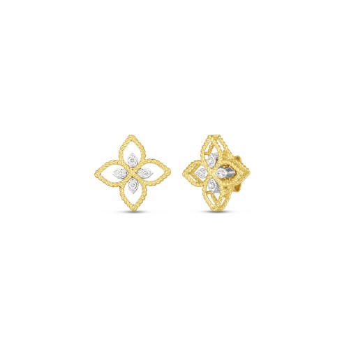 18K YELLOW AND WHITE PRINCIPESSA FLOWER EARRINGS 0.09. 