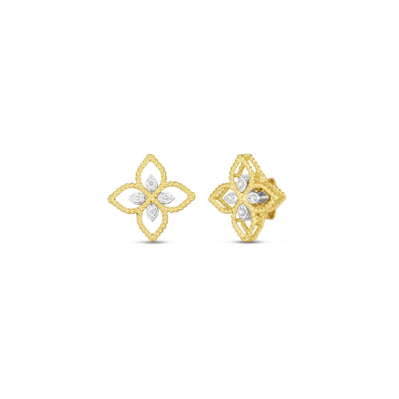 18K YELLOW AND WHITE PRINCIPESSA FLOWER EARRINGS 0.09. 