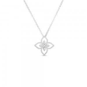 Roberto Coin 18K White Gold Diamond Principessa Flower Necklace .04ctw. 