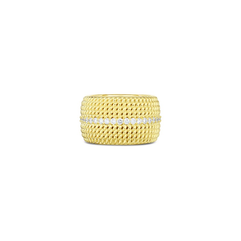 Roberto Coin 18K Opera Textured Wide Ring W. Diamonds