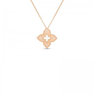 ROBERTO COIN 18K ROSE GOLD DIAMOND PETITE VENETIAN PRINCESS NECKLACE 0.06. 