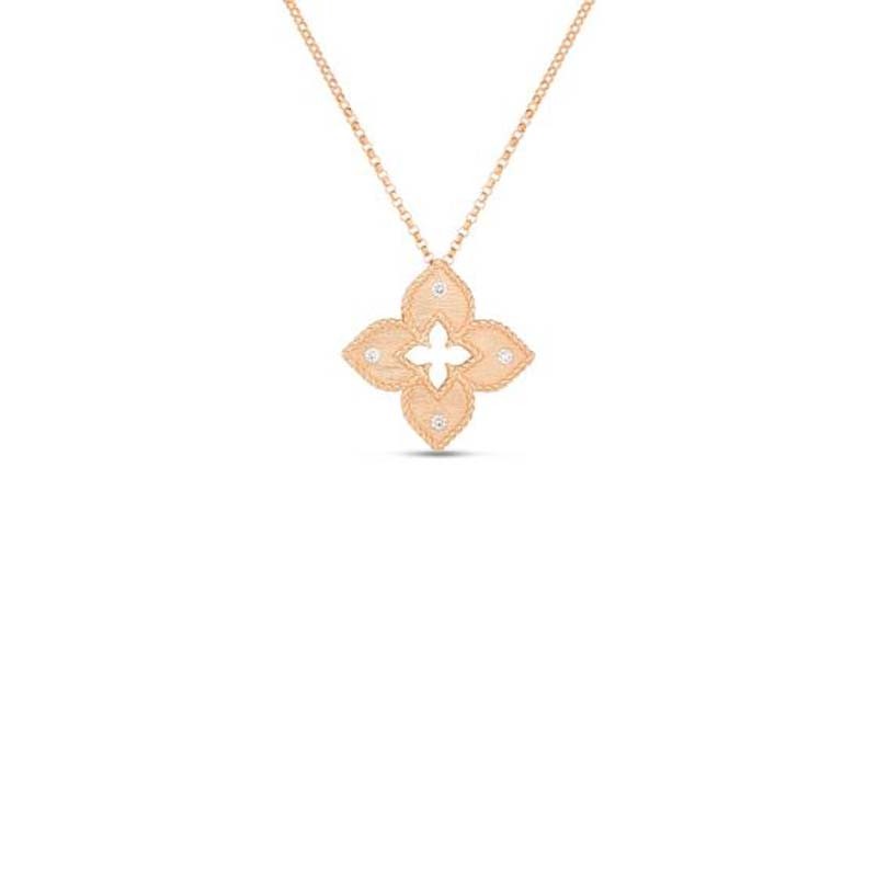 ROBERTO COIN 18K ROSE GOLD DIAMOND PETITE VENETIAN PRINCESS NECKLACE 0.06.