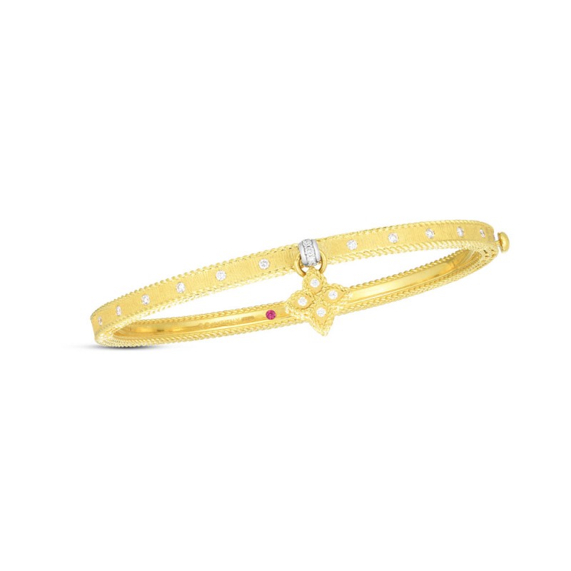 Roberto Coin 18K Symphony Princess Flower Bangle W. Diamond Flower Charm