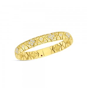 Roberto Coin 18K Satin Royal Princess Flower Narrow Bracelet W. Diamonds