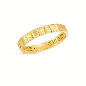 Roberto Coin 18K Yellow Gold Vento Woven Wide Single Row Cuff Bangle with Diamond Accent