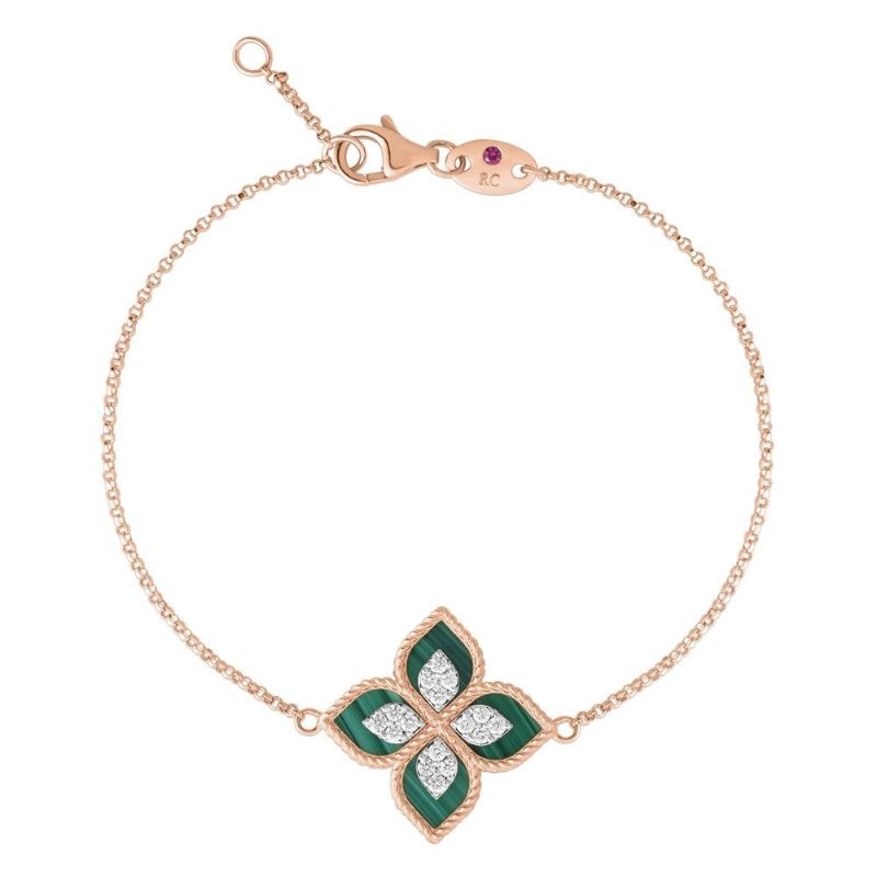 Roberto Coin 18K Rose Gold Stretch Bracelets Princess Flower Medium Diamond Flower Bracelet