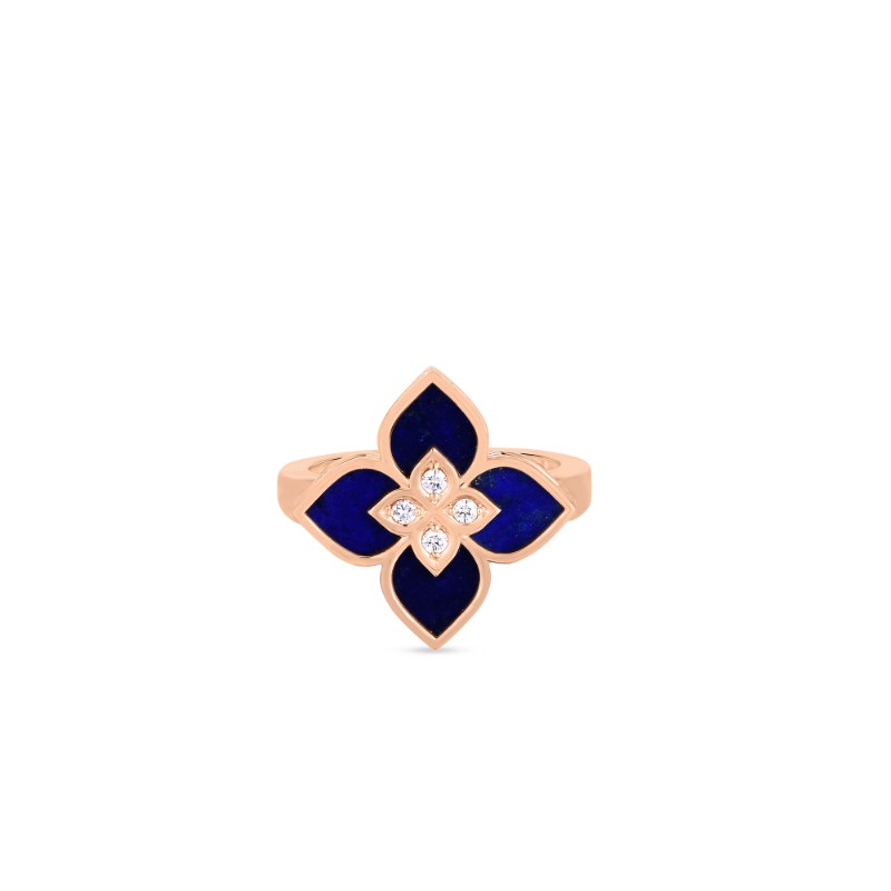 ROBERTO COIN 18K ROSE GOLD VENETIAN PRINCESS SMAL LAPIS DIAMOND FRAME RING. BLAP 3.20 DIA 0.05