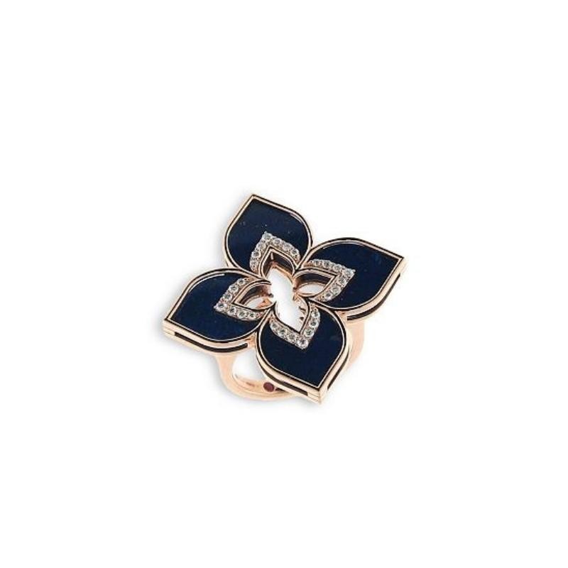 18K Rose Gold Venitian Princess Lg Lapis Diamond Frame Drop Blap10.10 Dia .24Ctw.
