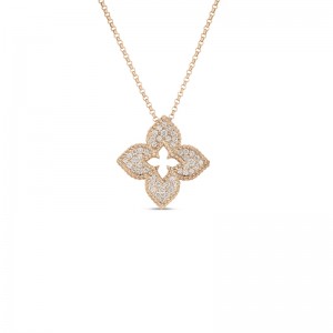 ROBERTO COIN 18K ROSE GOLD DIAMOND VENETIAN PRINCESS NECKLACE 0.30. 