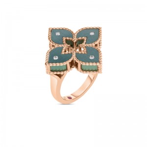ROBERTO COIN 18K ROSE MEDIUM DIAMOND GREEN TITANIUM VENETIAN PRINCESS RING 0.04.