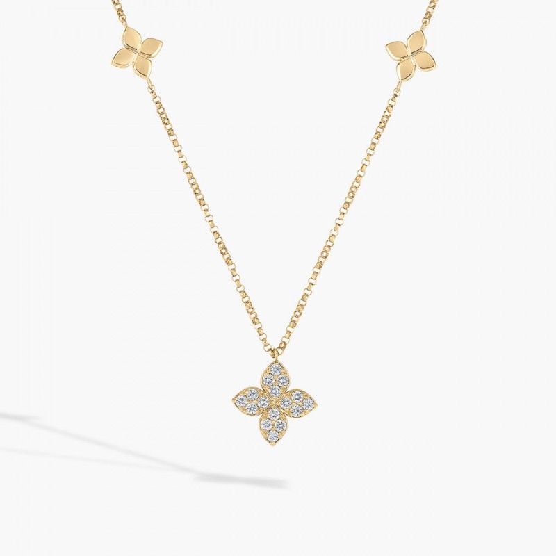 Roberto Coin 18k Yellow Gold Diamond Love By The Inch Necklace .17ctw.