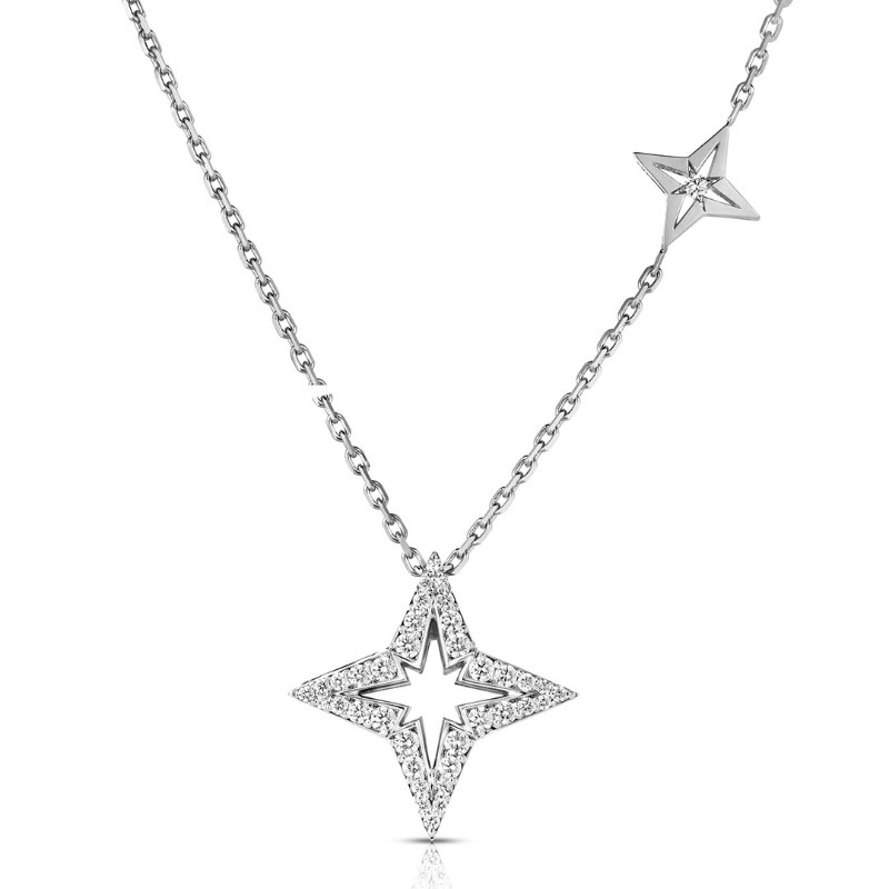 ROBERTO COIN 18K WHITE GOLD DIAMOND PRINCESS STAR NECKLACE DIA-0.35.