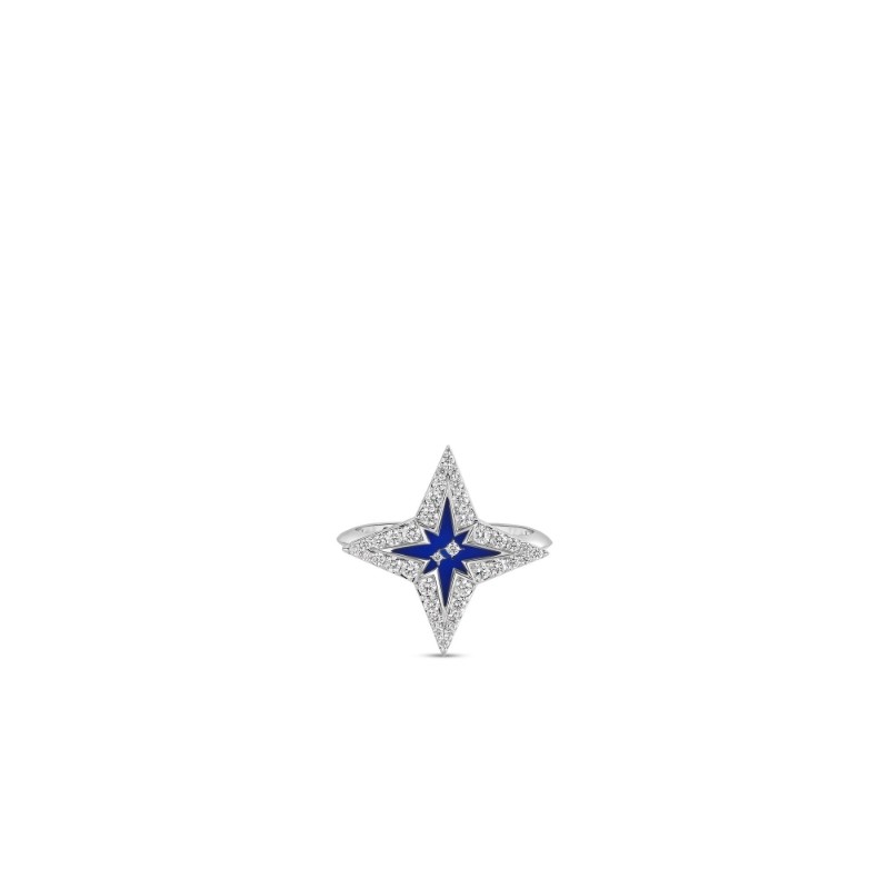 ROBERTO COIN WHITE GOLD DIAMOND BLUE ENAMEL STARDUST RING.