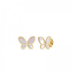 ROBERTO COIN 18K YELLOW GOLD DIAMOND MOP JASMINE BUTTERFLY EARRINGS.