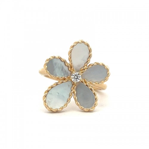 ROBERTO COIN 18K YELLOW GOLD DIAMOND MOP JASMINE FLOWER RING 0.06,MOP 1.51. 