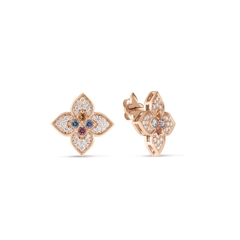 ROBERTO COIN 18K ROSE GOLD DIAMOND VINITIAN PRINCES CARNIVAL STUDS MEDIUM. DIA-0.37, BTOP-0.07,CITR-0.04,RUB-0.05 RUB-0.05 TANZ-0.07