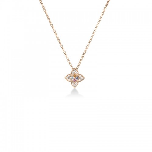 ROBERTO COIN 18K ROSE GOLD DIAMOND BLUE TOPAZ CITRIN RUBY TANZANITE VENITIAN. PRINCESS CARNIVAL SMALL NECKLACE BTOP-0.01, CITR-0.01 DIA-0.06 RUB-0.01,TANZ 0.1